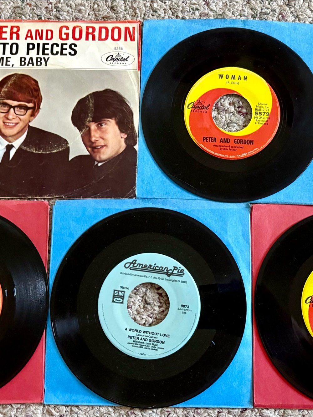 Lot Of 5 Peter & Gordon 45 RPM Vinyl Records 1960s British Invasion VG